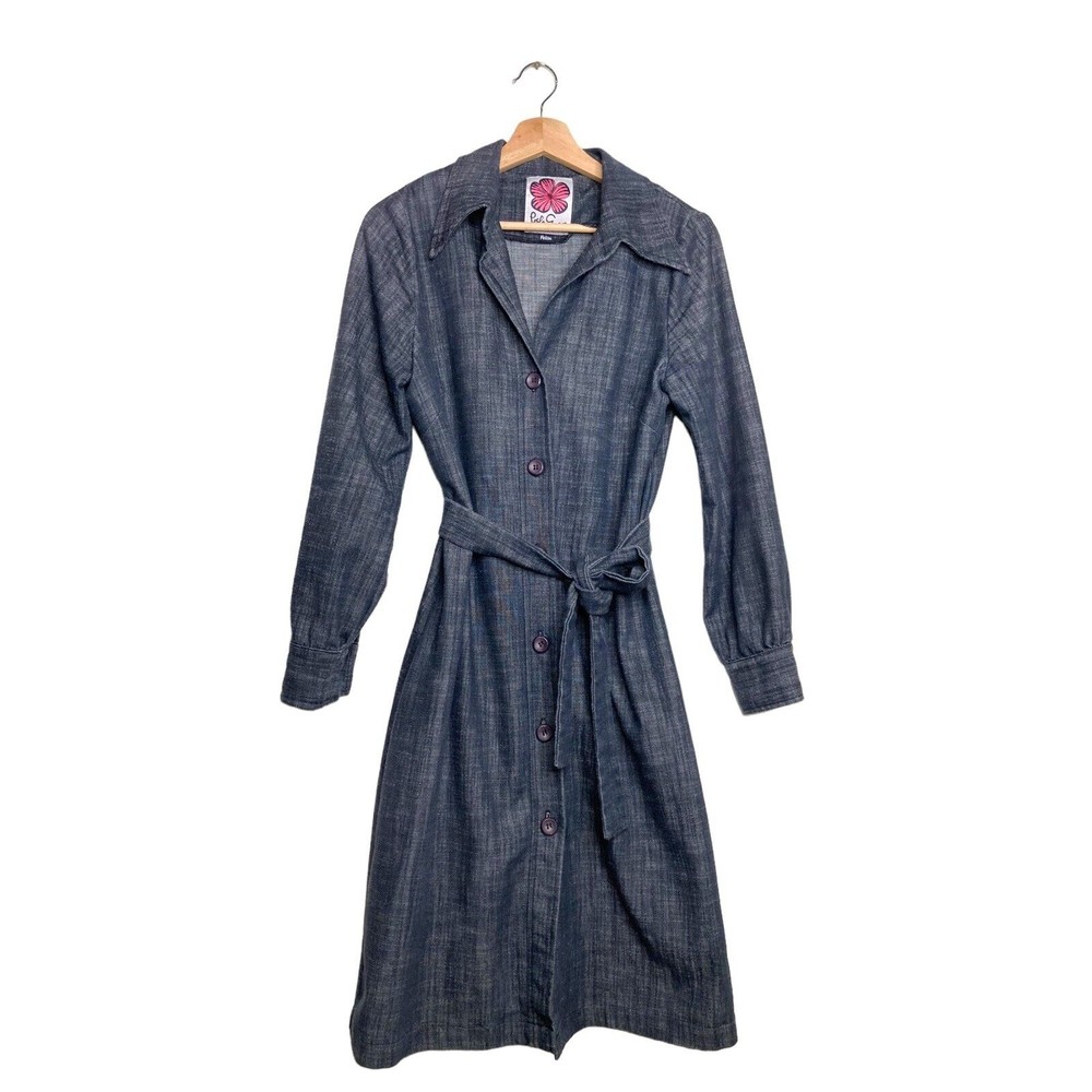 Lesley Evers Shirt Dress Womens 6 Soft Denim Button Front Long Sleeve Belted